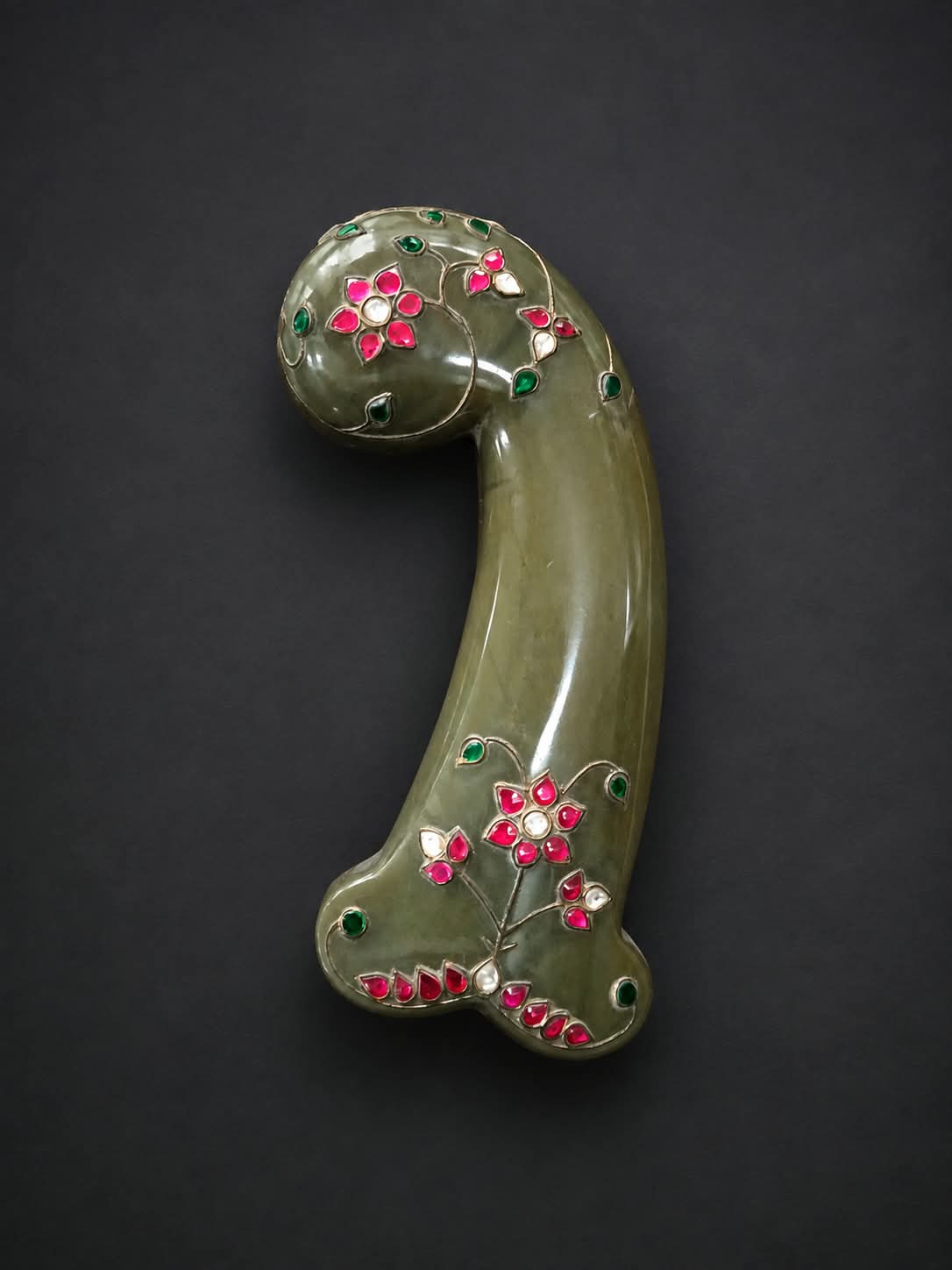 Rare mughal green jade stone handle